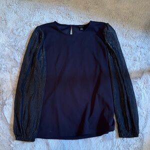 Ann Taylor Midnight Blue Blouse with Sheer Sleeves